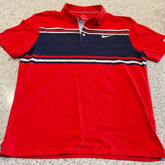 Nike Standard Fit Men’s Large Red and Navy Striped Polo Cotton - Picture 4 of 8